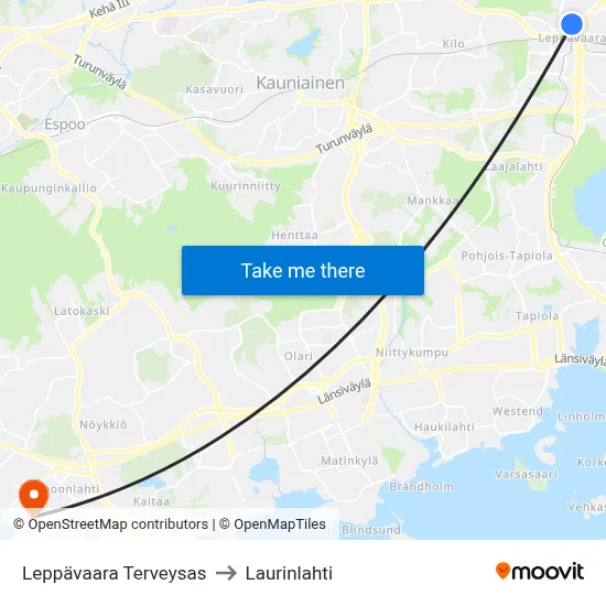 Leppävaara Health Station to Laurinlahti map