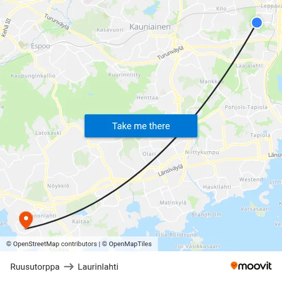 Rose Estate to Laurinlahti map