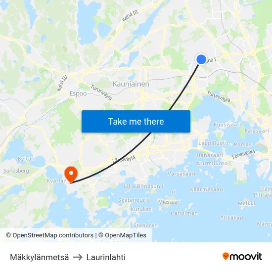 Mäkkylä Forest to Laurinlahti map