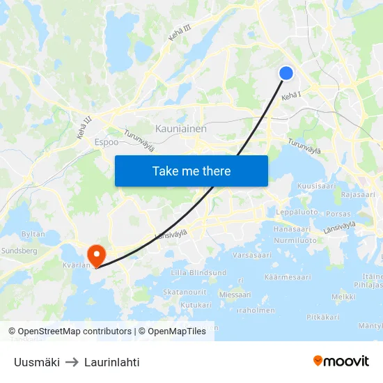 Uusmäki to Laurinlahti map