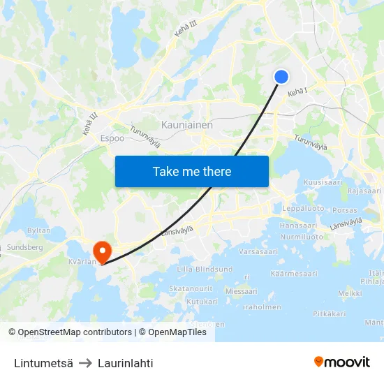 Bird Forest to Laurinlahti map