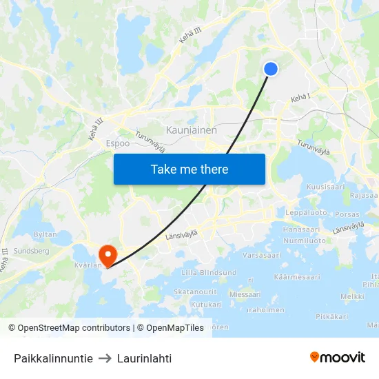 Paikkalintu Road to Laurinlahti map