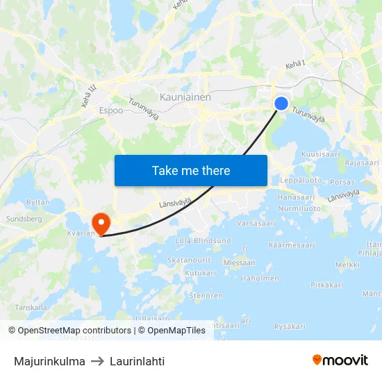 Major's Corner to Laurinlahti map