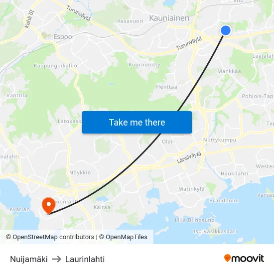 Nuijamäki to Laurinlahti map