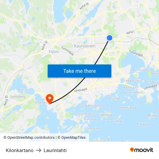 Kilo Manor to Laurinlahti map