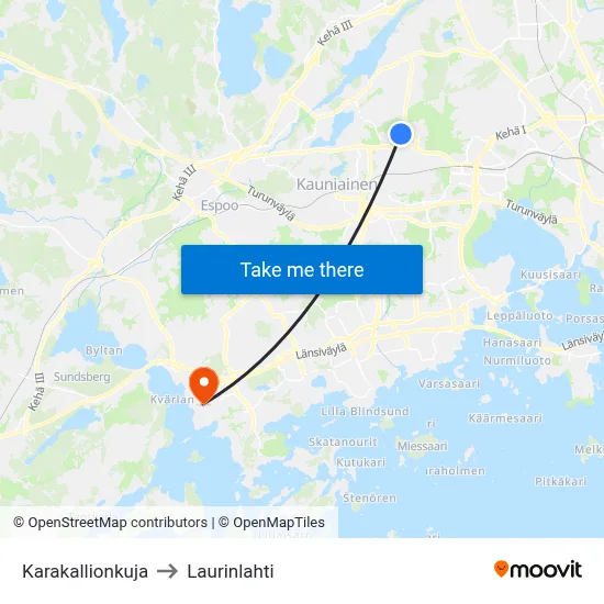 Karakallio Lane to Laurinlahti map