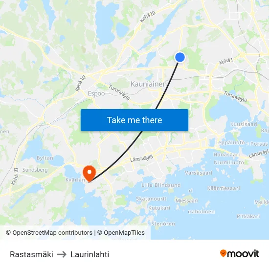 Rastasmaki to Laurinlahti map
