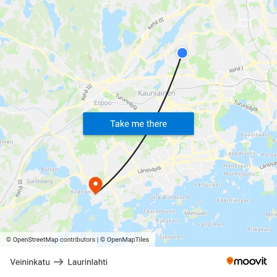 Veininkatu to Laurinlahti map