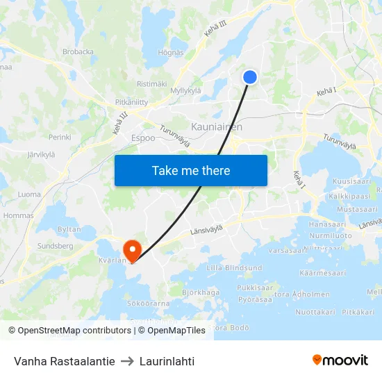 Old Rastaala Road to Laurinlahti map