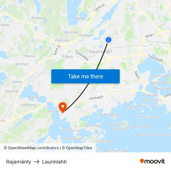 Rajamänty to Laurinlahti map