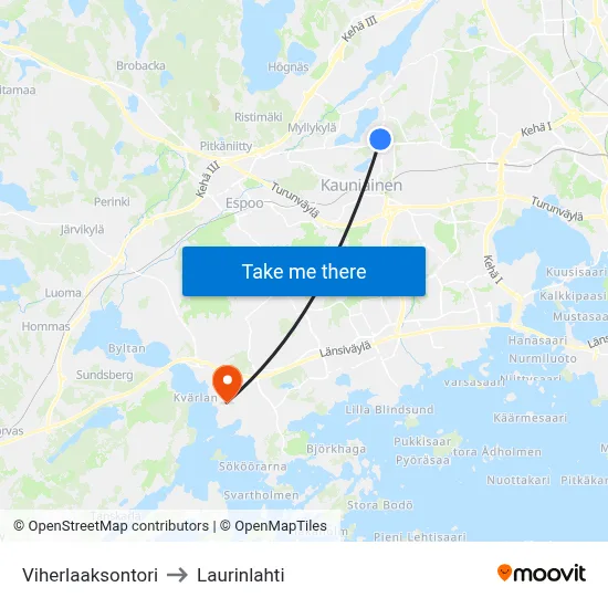 Viherlaakso Square to Laurinlahti map