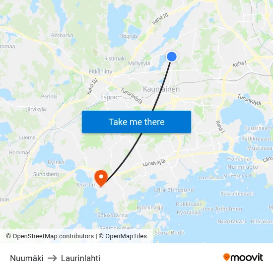 Nuumäki to Laurinlahti map
