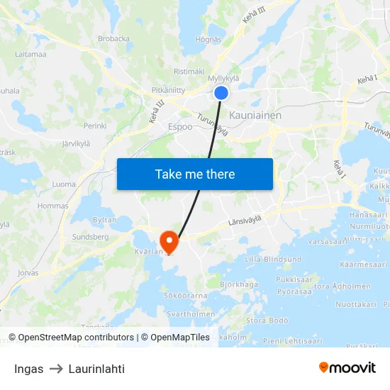 Ingas to Laurinlahti map