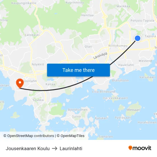 Jousenkaari School to Laurinlahti map