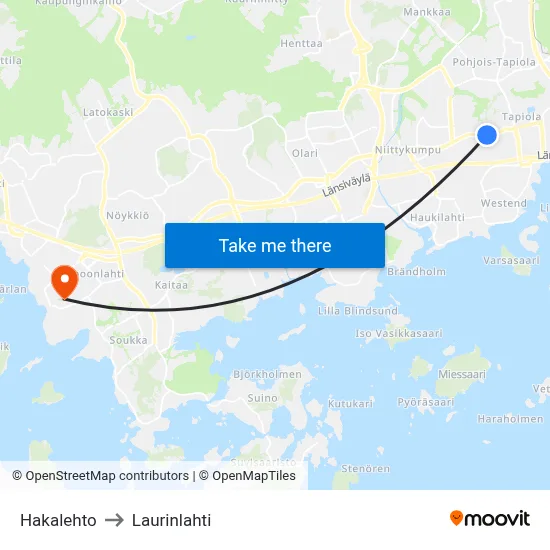 Hakalehto to Laurinlahti map