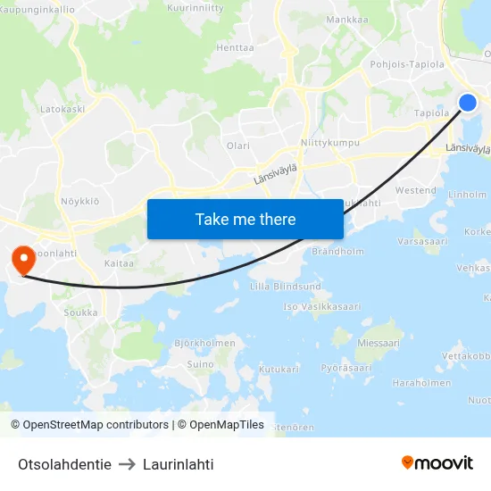 Otsolahti Road to Laurinlahti map