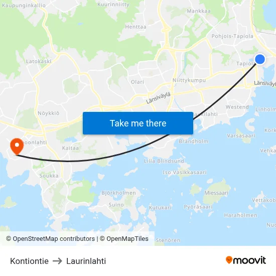 Kontiontie Road to Laurinlahti map