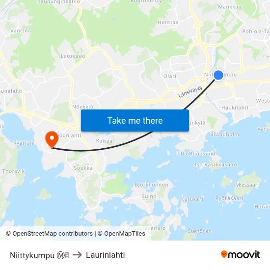 Niittykumpu Ⓜ️🛍️ to Laurinlahti map