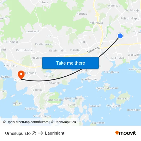 Urheilupuisto Ⓜ️ to Laurinlahti map