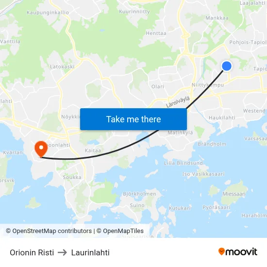Orion's Cross to Laurinlahti map