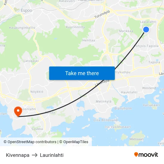 Kivennapa to Laurinlahti map