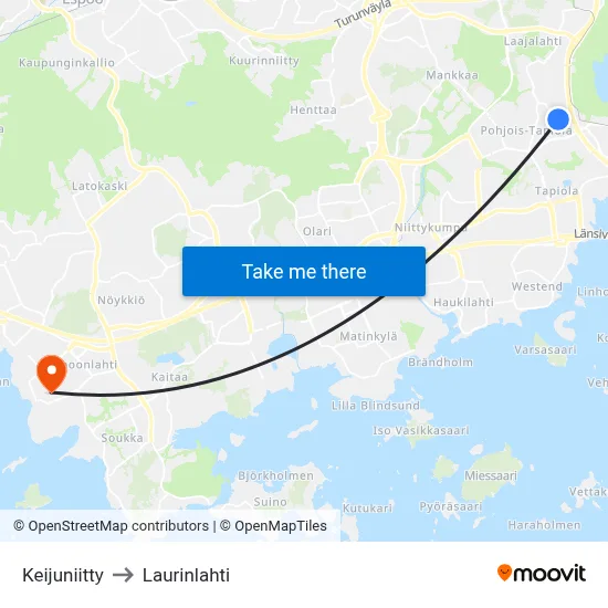 Fairy Meadow to Laurinlahti map