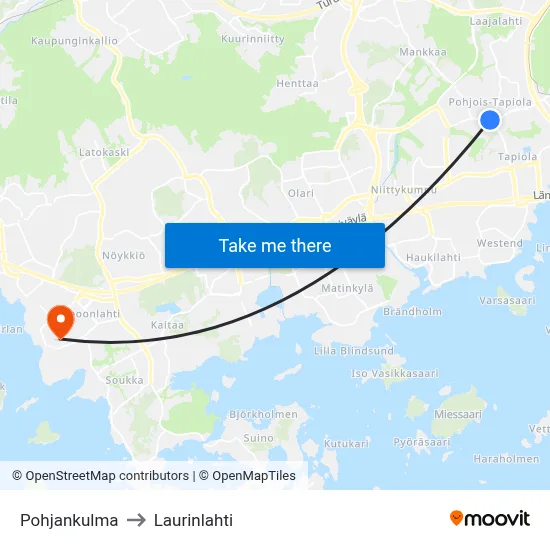 Pohjankulma to Laurinlahti map