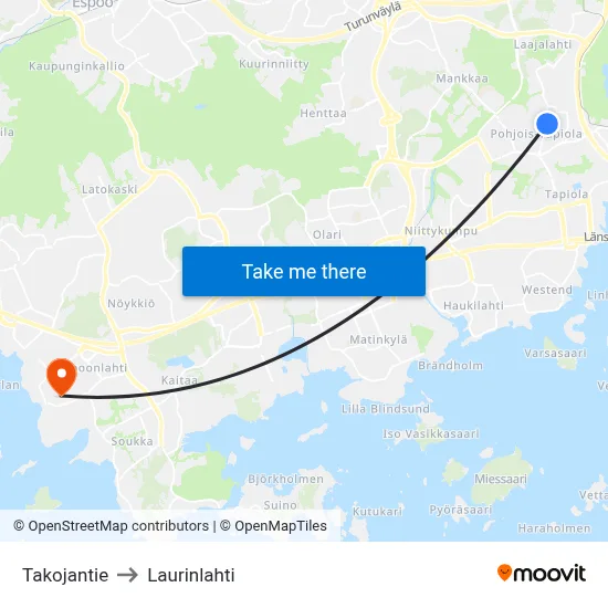 Takojantie Road to Laurinlahti map