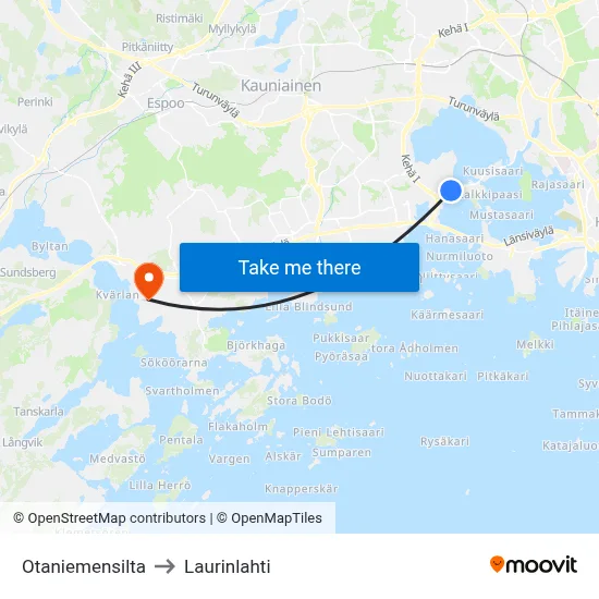 Otaniemi Bridge to Laurinlahti map