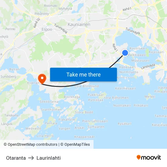 Otaranta to Laurinlahti map