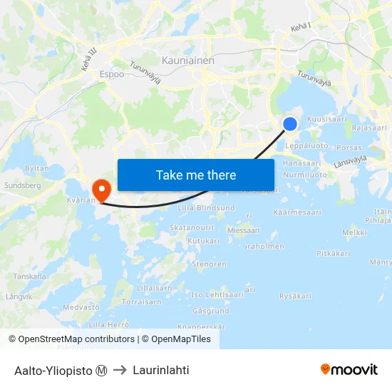 Aalto-Yliopisto Ⓜ️ to Laurinlahti map