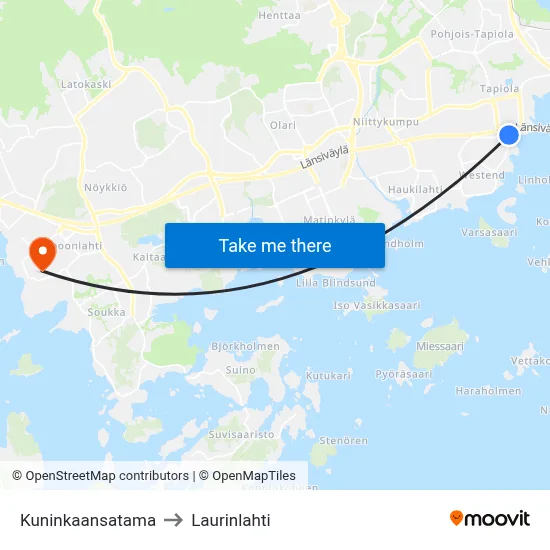 King's Harbor to Laurinlahti map