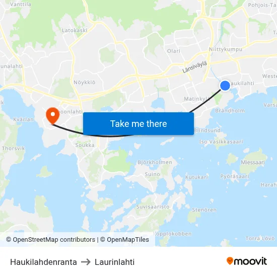 Haukilahti Shore to Laurinlahti map