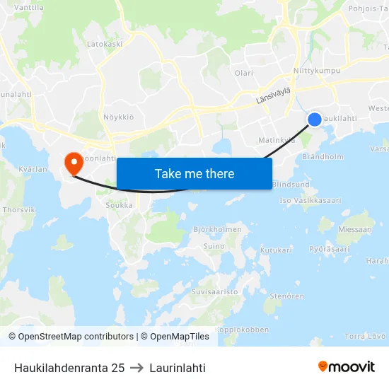 Haukilahti Shore 25 to Laurinlahti map