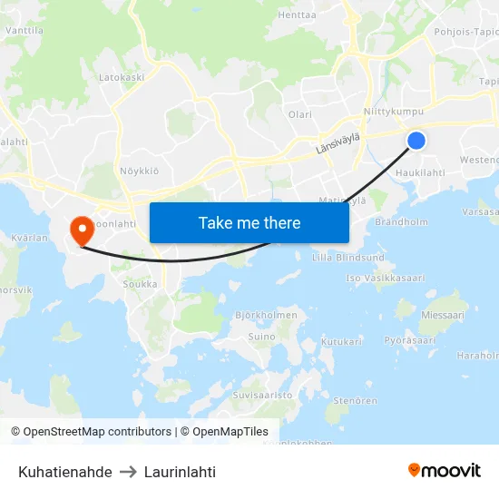 Kuha Road Slope to Laurinlahti map
