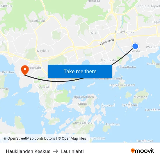 Haukilahti Center to Laurinlahti map