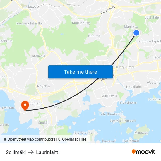Sail Hill to Laurinlahti map