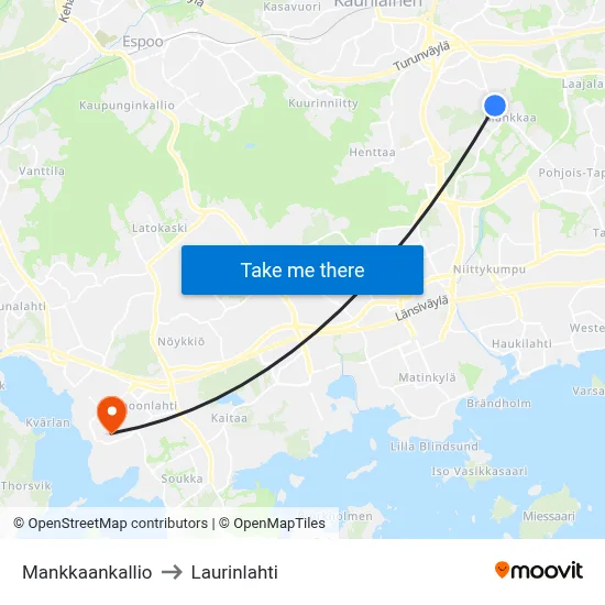 Mankkaa Hill to Laurinlahti map