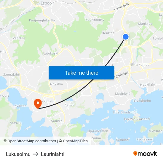 Lukusolmu to Laurinlahti map