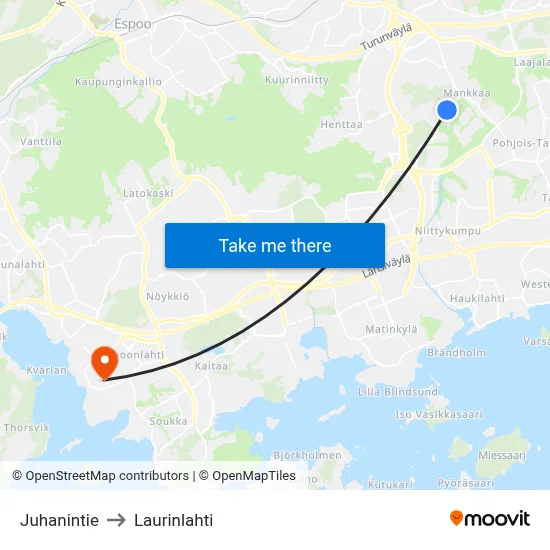 Juhanintie to Laurinlahti map