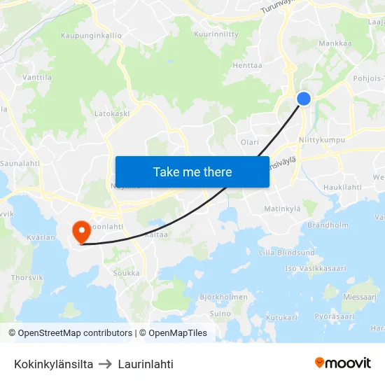 Kokinkyläbridge to Laurinlahti map
