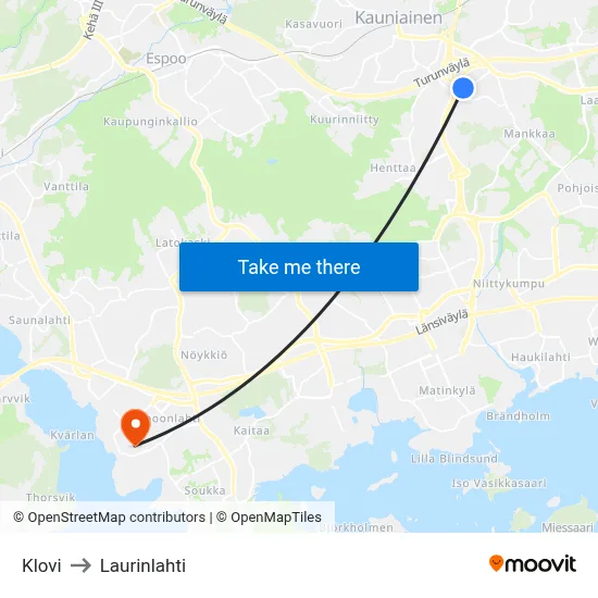 Klovi to Laurinlahti map