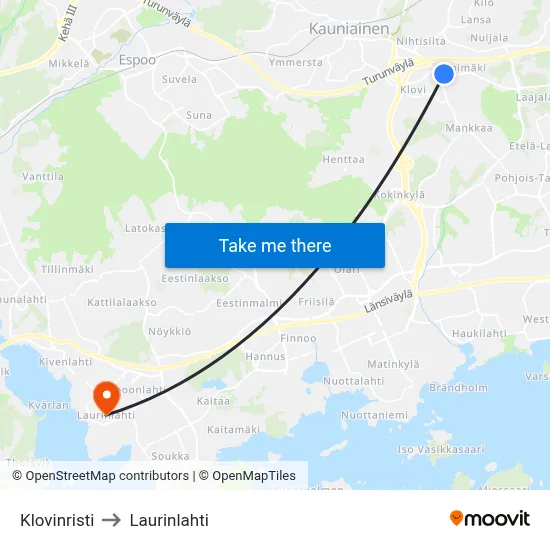 Klovinristi to Laurinlahti map