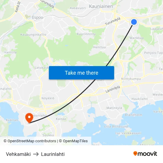 Vehkamaki to Laurinlahti map