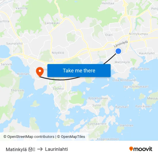 Matinkylä Ⓜ️🛍️ to Laurinlahti map