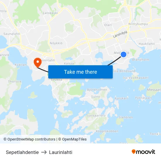 Sepetlahti Road to Laurinlahti map