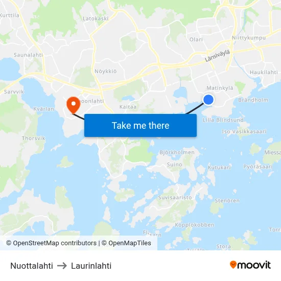 Nuottalahti to Laurinlahti map