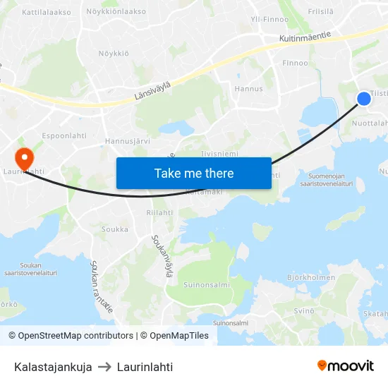 Kalastajankuja to Laurinlahti map