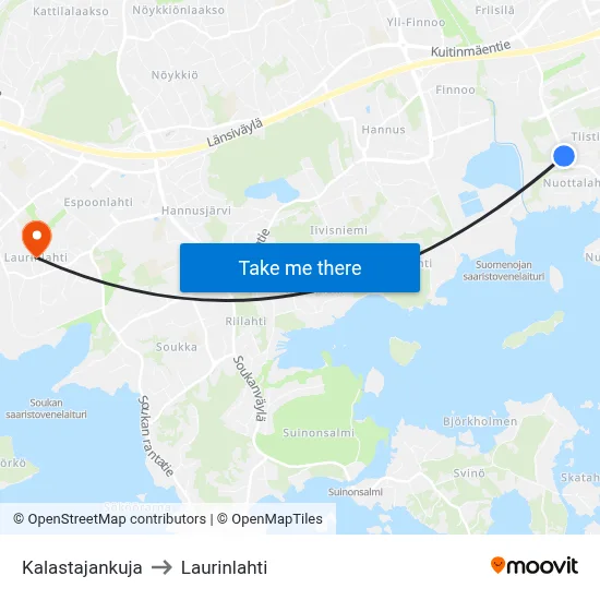 Kalastajankuja to Laurinlahti map