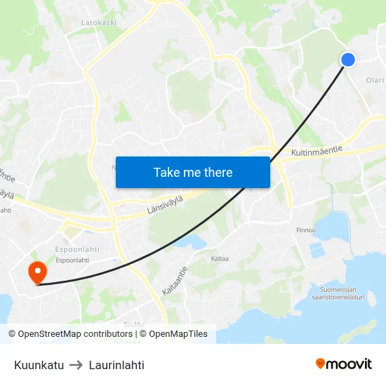 Kuunkatu to Laurinlahti map